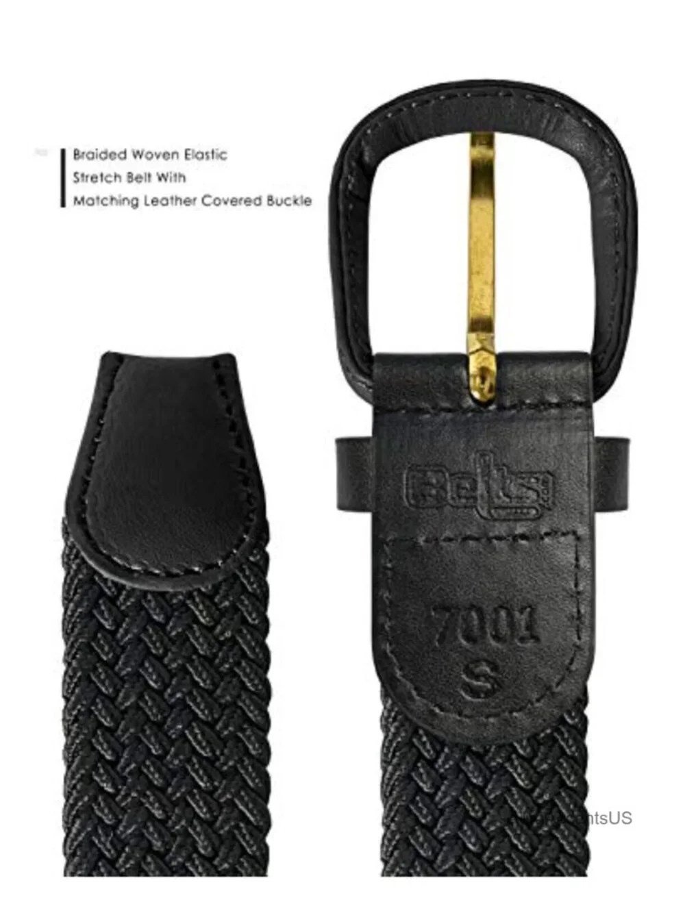 Leather Covered Buckle Woven Elastic Stretch Golf Belt 32mm